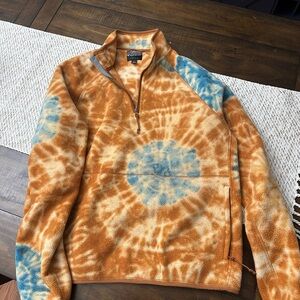 J. Crew Men's Orange and Blue Tie-Dye quarter Zip-Up Sweater